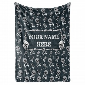 Personalized Skeleton Blanket for Kids, Teens, or Adult | Large Plush Black Throw | White Skulls and Bones | Classic Goth or Halloween Theme - Etsy