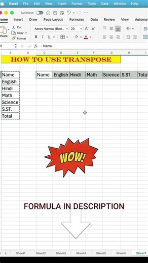 Rows to Columns in 10 Seconds! 🚀 TRANSPOSE Excel Trick