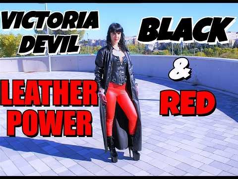 Victoria Devil 🖤 Leather Total Look ❤️ Red & Black. Leggings and High Heels.