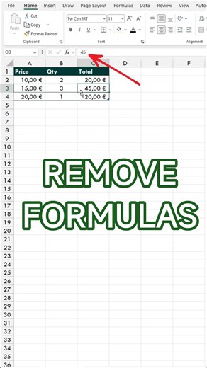 How to Remove Formula in Excel Sheet