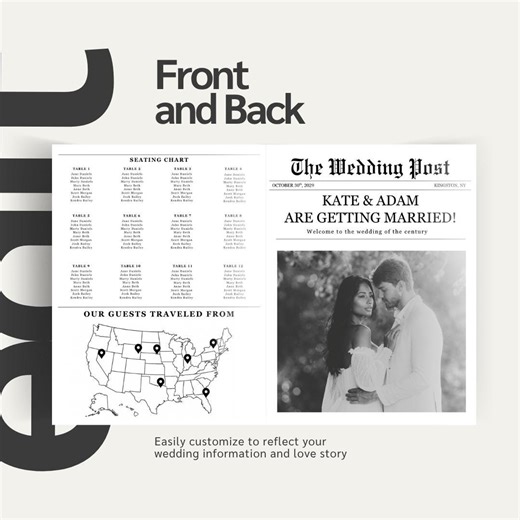 Editable Wedding Program & Seating Chart Template – Modern Canva Design, Printable Digital Download - Etsy