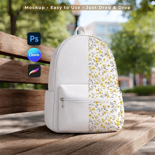 Backpack Mockup for Canva Procreate PSD, School Bag Campus Wood Chair Fabric Cloth Mockup Aesthetic Lifestyle Scene Seamless Pattern Preview - Etsy