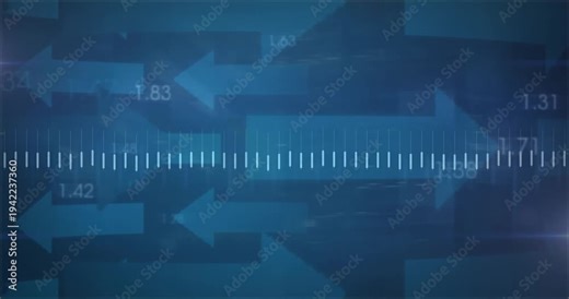 Central equalizer pulsing, data driving trend line, arrows and numbers showing real-time data