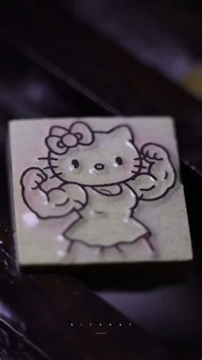 Ritxkat on Instagram: "💪 Hello Kitty goes hardcore 🔥 Muscle‑bound kawaii on an eraser block – cute meets strength! #HelloKitty #EraserArt #KawaiiPower #DIYArt #InstaCraft #ArtisticEraser #MangaVibes #Art #Woodenart #Explore🎨👊"