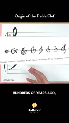 Hoffman Academy | Piano lessons for everyone. on Instagram: "Did you know people used to write their G's that fancy? The origins of the Treble Clef. Follow us to see why the Bass Clef looks the way it does as well, soon.⁠ ⁠ #music #piano #musictheory #pianoforkids #learn #learnonline #musicfacts #musictrivia"