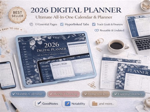 All in One Digital Planner 2026 for Goodnotes - Blue, Apple & Google Calendar + Chatgpt Integration - Etsy Australia