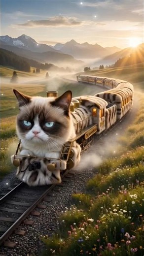 Grumpy Cat Becomes a Magical Train