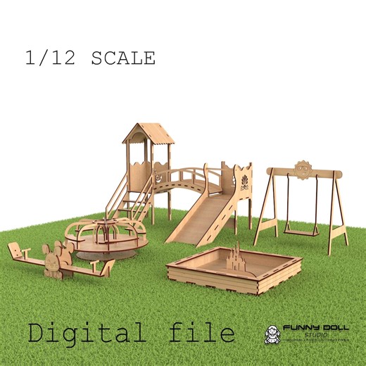 Miniature Playground Set Digital File, Complete 1:12 Scale Play Area for Dolls, Laser Cut Files (3mm Material, 1/8 Inch - Read Description) - Etsy