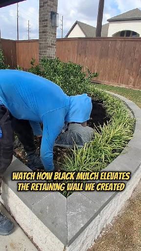 Proof that the right mulch color can level up any design. #fyp #foryou #foryourpage #viral #viralvideo #trending #gardentok #gardening #gardenideas #flowerbed #retainingwall #raisedbedgarden #houston #houstontx #houstontexas #edensgarden #LandscapingProject | Eden's Garden
