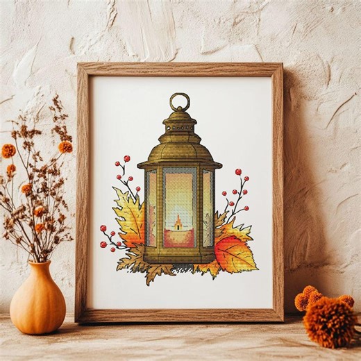 Autumn Lantern Cross Stitch Pattern: Fall Embroidery (PDF Instant Download - Etsy
