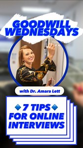 Happy Wednesday! 💙 This week's Goodwill Wednesday is all about online interviews! 👩‍💻 In a growing digital world, it's likely that your next interview is taking place over an online service, such as Zoom! That's why our Director of Training & Employment Services, Dr. Amara Lett, shares with us her 7 tips on how to go in to your next online interview with confidence! 🤝 You can always check out okgoodwill.org or call us at 405.604.8916 to see what other online or in-person training opportuniti