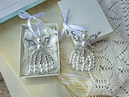 Silver White Handmade Beaded Angel Ornament, Ready to Gift Christmas Angel, Gift for Godparents, Elegant Holiday Tree Ornament - Etsy Canada