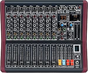 Professional DJ Audio Mixer, Phenyx Pro Sound Mixer, 8-Channel Sound Board Mixer Audio w/USB Audio Interface, USB-B Recording, BT Function, 99 DSP Effects, 3-Band EQ, For Studio, Stage (PTX-30)