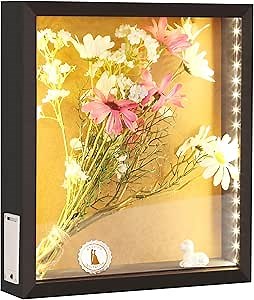 LED Shadow Box Frame Wine Cork Holder Display Case with Lights Memory Box for Keepsakes Memorabilia Awards Bouquet Photos