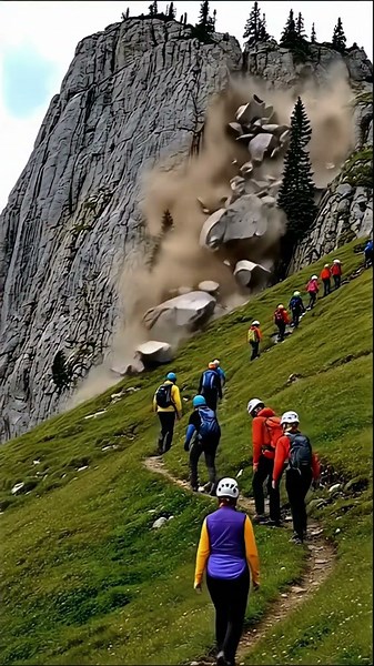 Massive Rockslide Danger 😱 Hikers Witness Terrifying Mountain Rockslide!