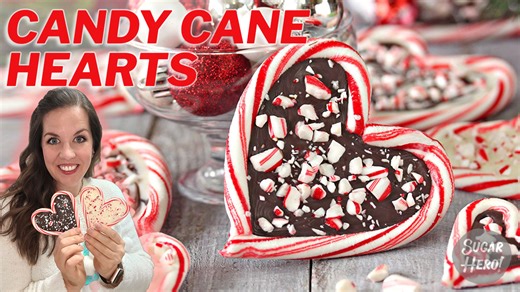 3.8K views · 162 reactions | Make your holiday sweeter with homemade candy cane hearts! ❤️懶This recipe is more like a magic trick - just heat and shape candy canes into heart shapes, then fill with chocolate and peppermint bits for a minty, chocolatey treat. RECIPE: https://www.sugarhero.com/candy-cane-hearts/ | SugarHero Dessert Recipes | Facebook