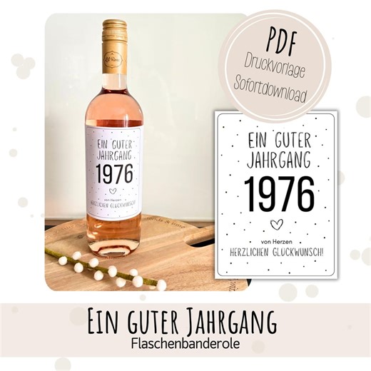 PDF Gift for 50th Birthday Wine Band Label Personalized Wine Label Download Congratulations 50 60 70 80 Vintage 1976 - Etsy