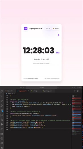 This Clock is Built with Only HTML, CSS & JS 😱✨ #html #css #javascript