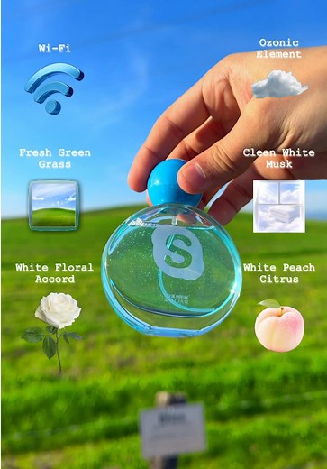 Skype By Unjust 🩵🌤️Out Now! On Unjustjewelry.com A scent that feels like a memory 🥹! The notes open with a fresh, ozonic cloudy air. Like stepping outside on a bright, beautiful morning. Blended with soft white florals, a clean finish and beautiful grassy / citrus undertones. Airy, and timeless! 🖼️🐬 #frutigeraero #nostalgia #nostalgic #childhood #windows