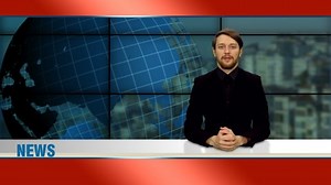 An anchorman tells the latest news in tv studio, 4k footage