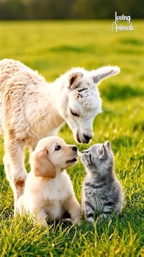 Baby Llama Cuddles Puppy and Kitten