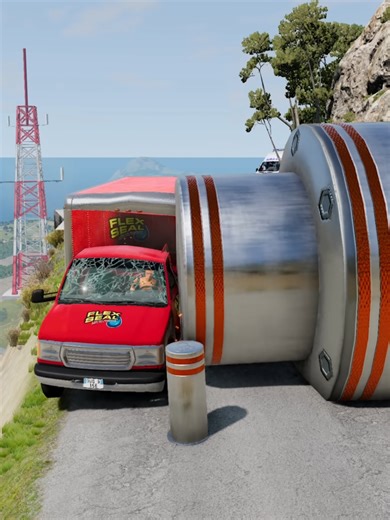 cars & ambulance van vs giant hammer & pit bollards crash #beamngdrive #crash #beamng #viralvideos #fyp