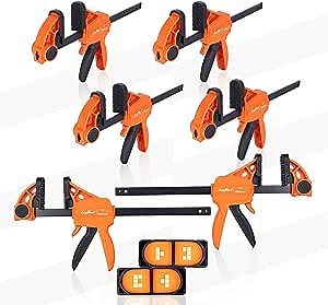 AugTouf Bar Clamps for Woodworking,6"(4pcs) and 12"(2pcs) Wood Clamps/Spreader Set with Couplers(2pcs),Quick Grip Wood Working Clamps with 180lbs Load Limit,F Clamp with One-Handed Light Duty Design