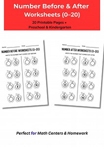 Number Before & After Worksheets 0-20 – Preschool Kindergarten Math (PDF Download) - Etsy Canada