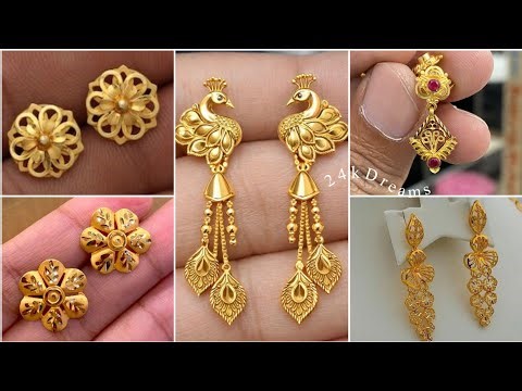 Latest 24k gold ear earrings design 2026 | light weight gold jewellery earrings designs