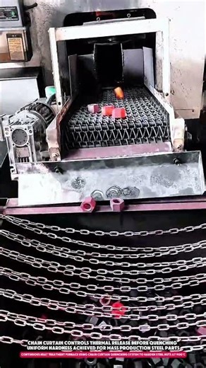 continuous heat treatment furnace using chain curtain quenching system to harden steel nuts at 900°C