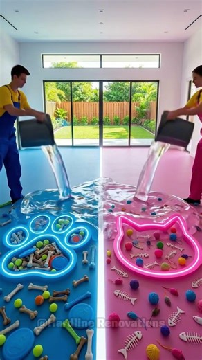 ULTIMATE BLUE & PINK MAKEOVER 💙🩷Dog vs. Cat Glowing Epoxy Pet Room 🐶🐱