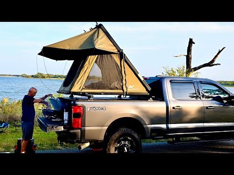 Rooftop tent camping on the lake with an overnight thunderstorm.