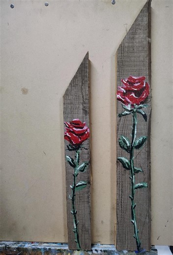 Red Long Stem Roses Painted on Reclaimed Barnwood - Etsy