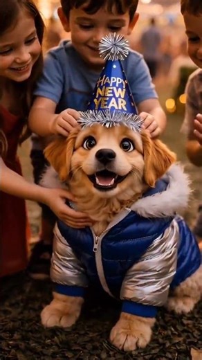 The poor puppy goes to the New Year's party, but he doesn't have any money, security guard stops him
