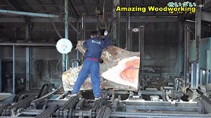 切割巨大木头Japanese Large Wood Successful Sawmilling Working Cutting Tre