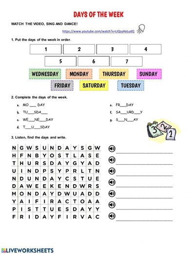 Days of the Week online pdf exercise