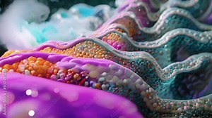 The intricate interface between two cells made up of microvilli projections and tight junctions providing a large surface area for efficient absorption and transport across the membrane.