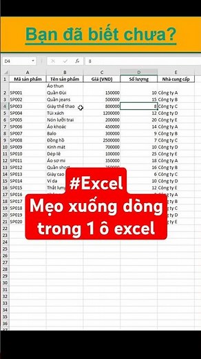 Cách xuống dòng trong 1 ô excel #excel #exceltips