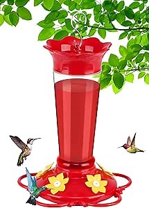 FEED GARDEN 10 OZ Hummingbird Feeders for Outdoors Hanging Ant and Bee Proof, Plastic Humming Birds Feeders for Outside with 6 Feeding Ports, Red Hanging Mount Hummingbird Feeder Easy Clean