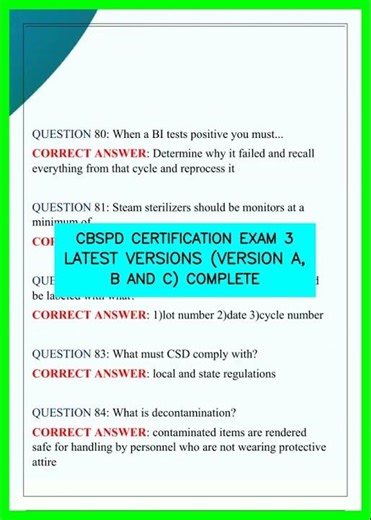 CBSPD CERTIFICATION EXAM 3 LATEST VERSIONS VERSION A, B AND C COMPLETE video