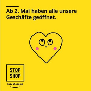 Endlich - ab 2. Mai haben alle STOP SHOP Geschäfte wieder für euch geöffnet! 🛍️💛 Und wenn jemand (noch) nicht vor Ort shoppen kann oder will? Auch für euch sind wir da – denn am 4. Mai startet unser kostenfreier STOP SHOP Lieferservice! Nähere Infos folgen. 🚗 | STOP SHOP