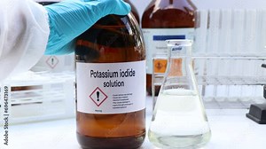 Potassium iodide in chemical container , chemical in the laboratory and industry, Raw materials used in production or analysis
