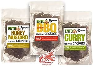 Roasted Edible Crickets - BBQ - Curry - Honey Mustard - New Larger Sizes (All Three Flavors)