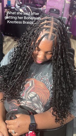 Bohemian Knotless Braids in Crowley: See Her Reaction! Thangya‼️