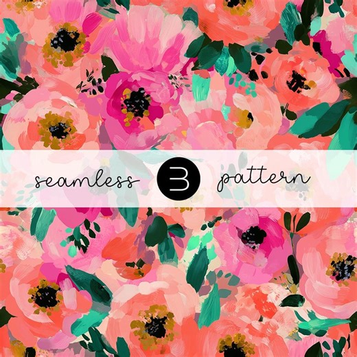 Coral Pink Painterly Floral Pattern – Soft Blossom Seamless Design for Fabric & Wallpaper - Etsy