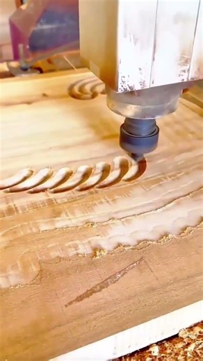 Automated CNC Router Machine Carving Elegant Leaf Patterns into a Solid Wood Surface