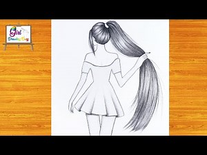 رسم سهل | تعليم رسم بنت كيوت مع شعر طويل سهل بالرصاص خطوه بخطوه للمبتدئين بطريقة سهلة | رسم بنات