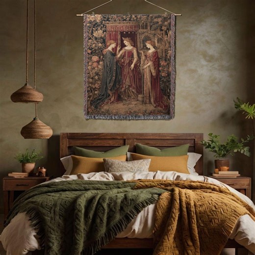 Pre-raphaelite Art 100% Cotton Woven Blanket, Medieval Tapestry Throw Blanket, Vintage Wall Hanging Lover Gift, Elegant Gothic Home Decor. - Etsy