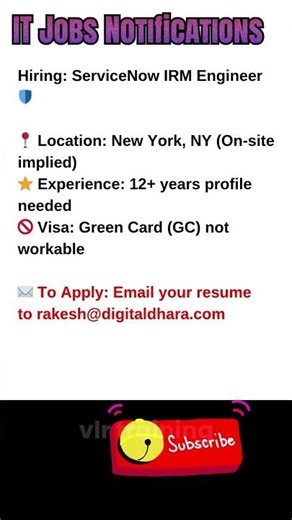 ServiceNow IRM Engineer Job in New York Oct 9, 2025