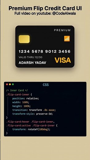 #video #css Premium Flip Credit Card UI Using HTML CSS #youtubeshorts #webdesign #programming #java